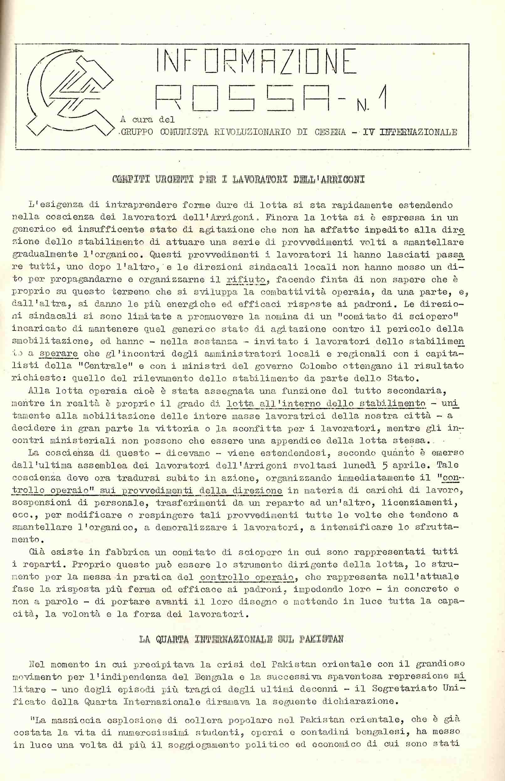 Informazione Rossa. A cura del Gruppo Comunista Rivoluzionario di Cesena - IV Internazionale